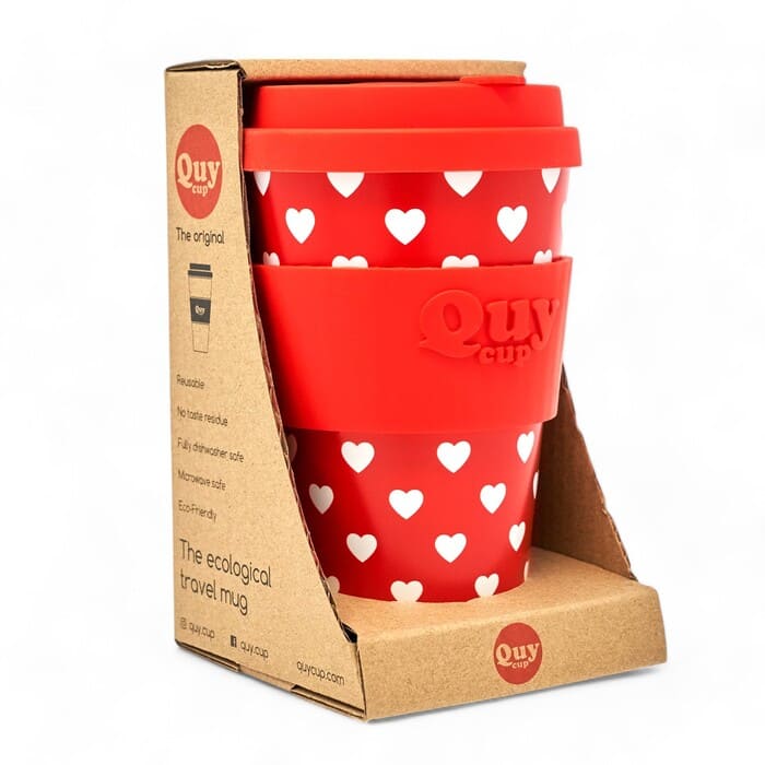 Tazza cappuccino riutilizzabile QuyCup Heart 400ml in R-PET.