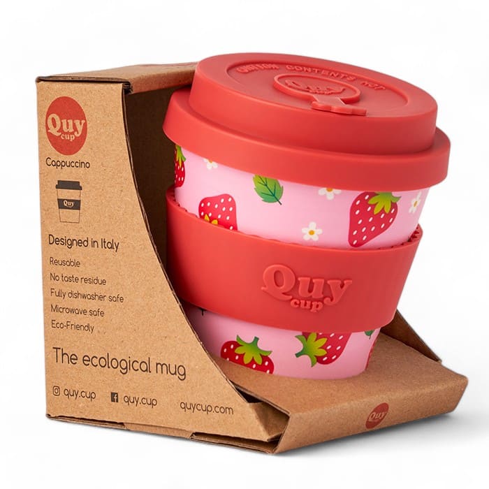 Tazza cappuccino riutilizzabile QuyCup Strawberry 230ml in R-PET.