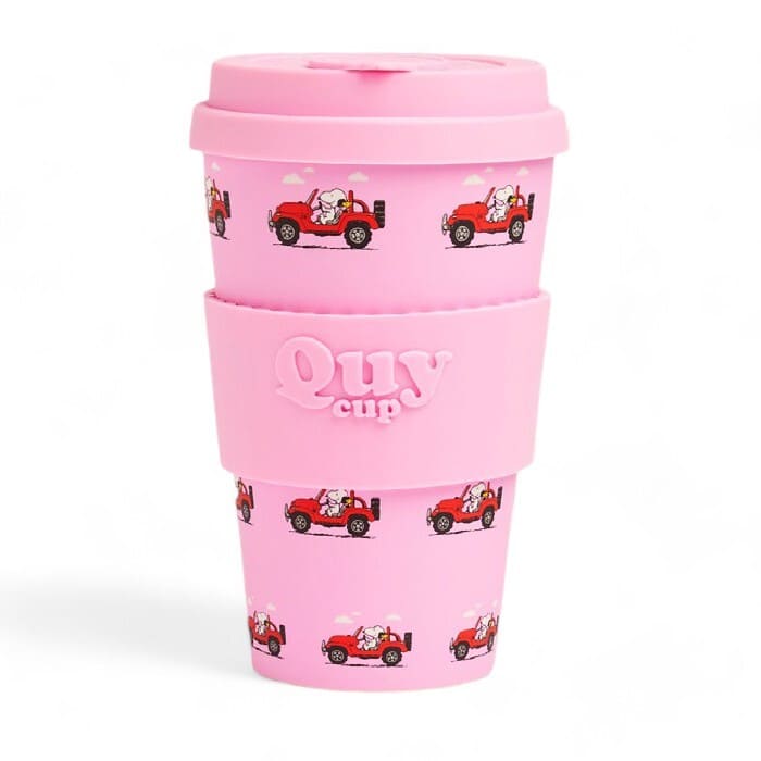 Tazza cappuccino riutilizzabile QuyCup Peanuts Collection Snoopy Travel 400ml in R-PET.