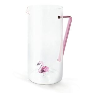 WD lifestyle - Caraffa in vetro borosilicato con decoro in vetro colorato all'interno figura Fenicottero WD564FEN