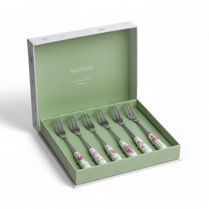 Set 6 forchettine Nonna Rosa Brandani in acciaio inox e manico in ceramica floreale