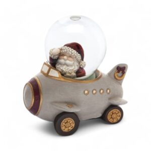 Bruco aereoplanino in resina con snowball Babbo Natale multicolore 12x11 cm.