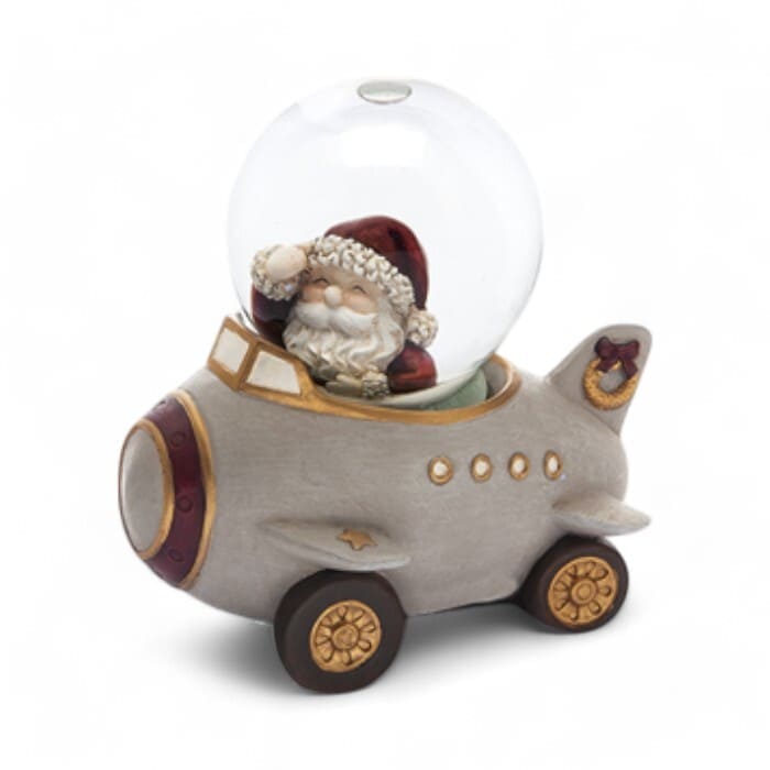 Bruco aereoplanino in resina con snowball Babbo Natale multicolore 12x11 cm.