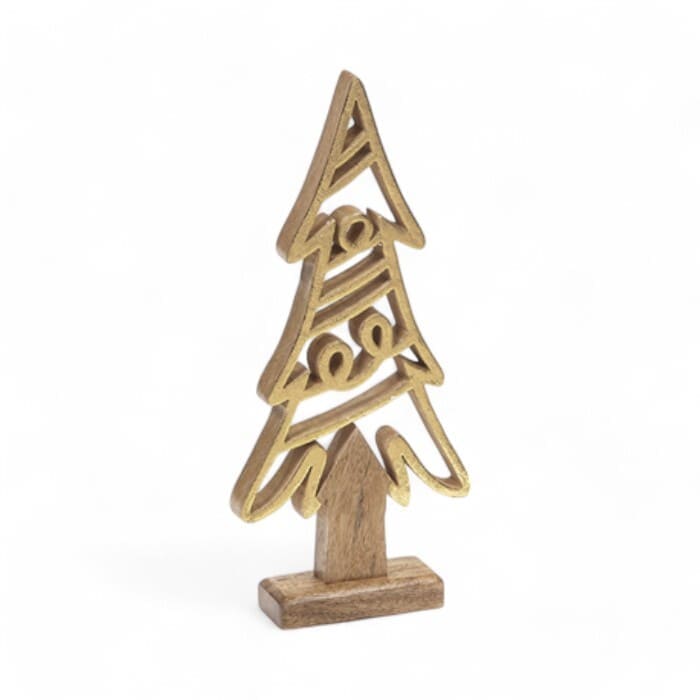Bruco albero in legno oro e naturale 20x45 cm.