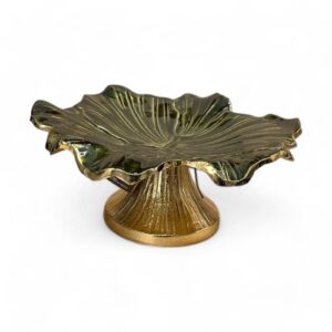 Bruco alzata in alluminio Leaf oro e verde 26x25x10 cm.