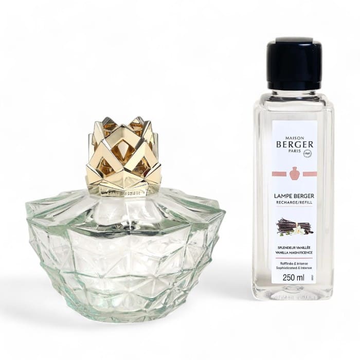 Maison Berger - Cofanetto Kali Trasparent con lampada in vetro trasparente e ricarica Splendeur Vanillée 250ml