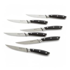 Set di 6 coltelli da bistecca forgiati in acciaio inox con manico ergonomico.