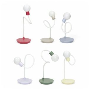 Lampada da tavolo flessibile in ABS e silicone disponibile in vari colori.