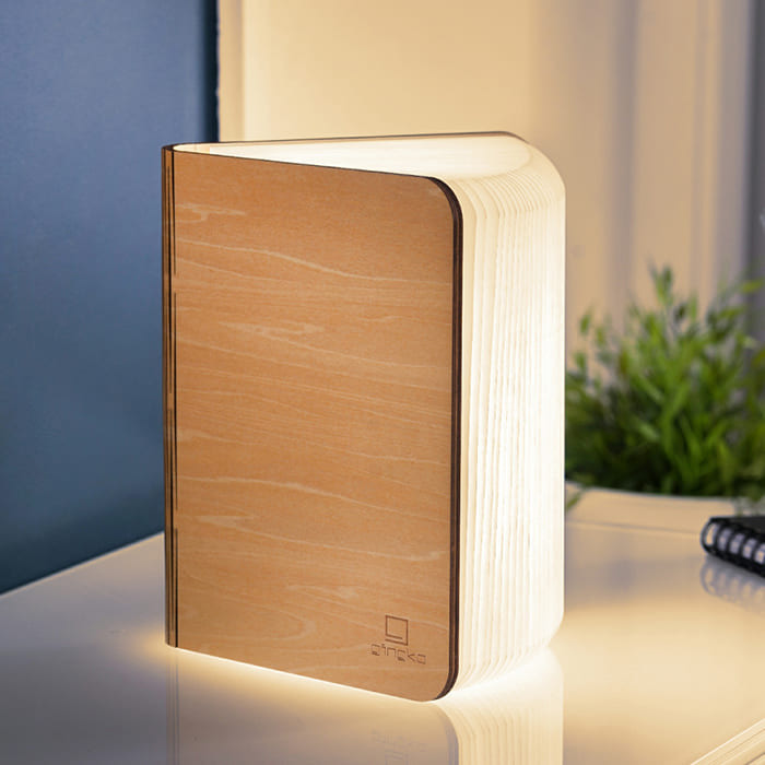 Lampada Gingko Smart Book Light Mini in legno d’acero
