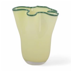 Vaso Ruffles Glass Medium Soft Yellow con bordo Jungle Green in vetro soffiato