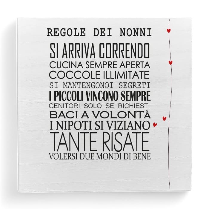 Dedica in legno profumato con frase "Regole dei nonni"