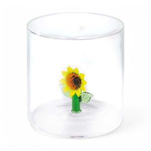 WD Lifestyle bicchiere vetro borosilicato girasole decorato