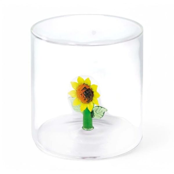 WD Lifestyle bicchiere vetro borosilicato girasole decorato