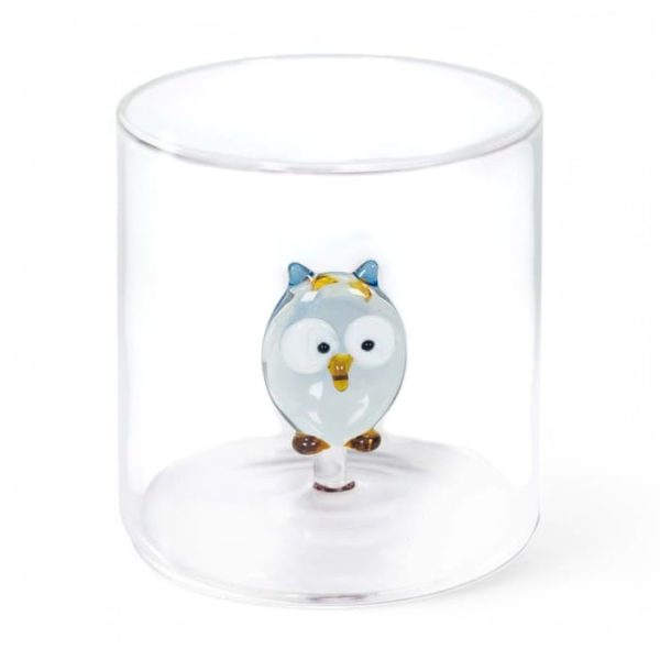 Bicchiere in vetro borosilicato con soggetto gufo in vetro colorato