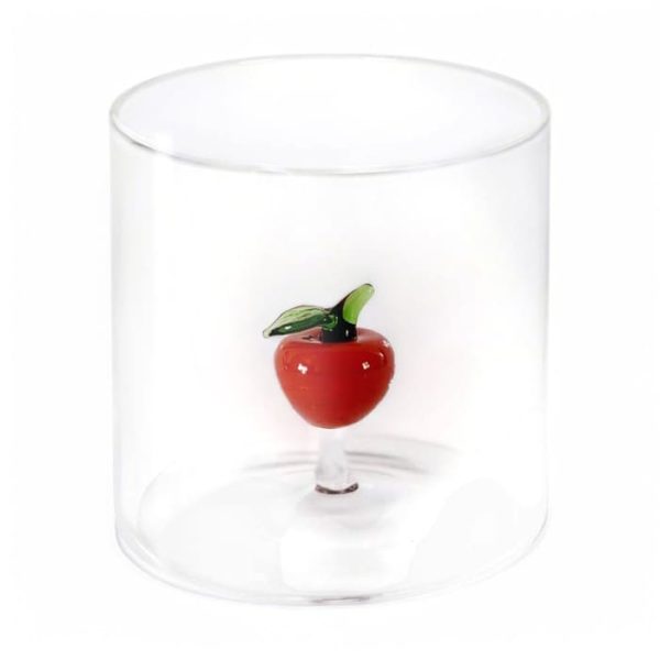 Bicchiere in vetro borosilicato con soggetto mela in vetro colorato