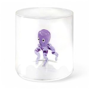 Bicchiere in vetro borosilicato con soggetto polipo in vetro colorato