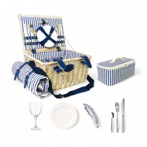 Cestino da picnic in vimini bianco per 4 persone con accessori multicolor