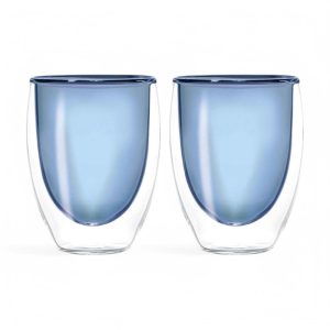 Set di 2 bicchieri in vetro borosilicato a doppia parete colore blu