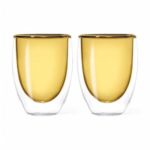 Set di 2 bicchieri in vetro borosilicato a doppia parete colore giallo