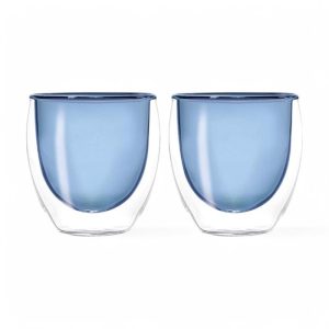 Set di 2 bicchierini in vetro borosilicato a doppia parete colore blu