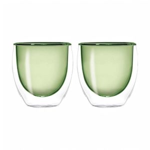 Set di 2 bicchierini in vetro borosilicato a doppia parete colore verde