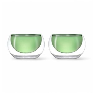 Set di 2 ciotole in vetro borosilicato a doppia parete colore verde