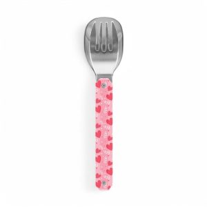 Set posate Akinod 12H12 Hearts con decorazione a cuori rossi su fondo rosa