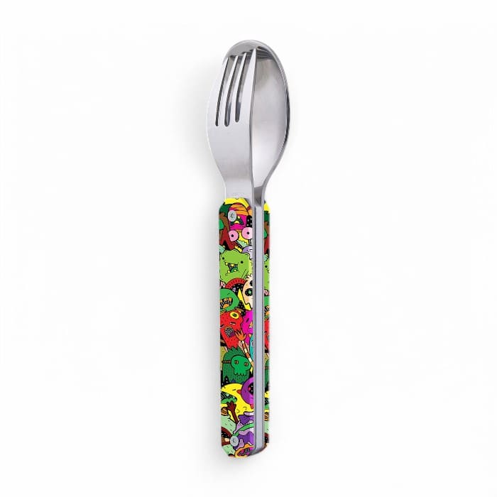 Set posate Akinod 12H12 Monsters con decorazione mostri su fondo blu