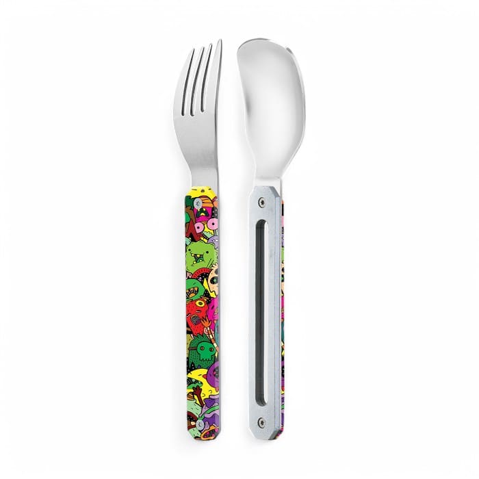 Set posate Akinod 12H12 Monsters con decorazione mostri su fondo blu