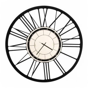 Orologio da parete rotondo nero con numeri romani e quadrante centrale