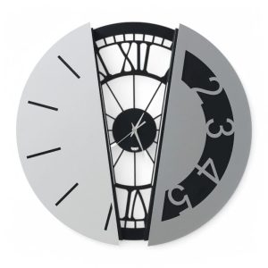 Orologio da parete rotondo con grafica mista in metallo