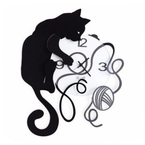 Orologio da parete a forma di gatto che gioca con gomitolo