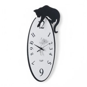 Orologio verticale con gatto e uccellino sagomati in metallo
