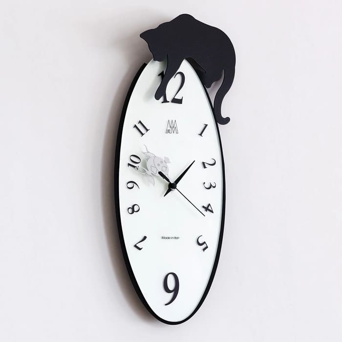 Orologio verticale con gatto e uccellino sagomati in metallo