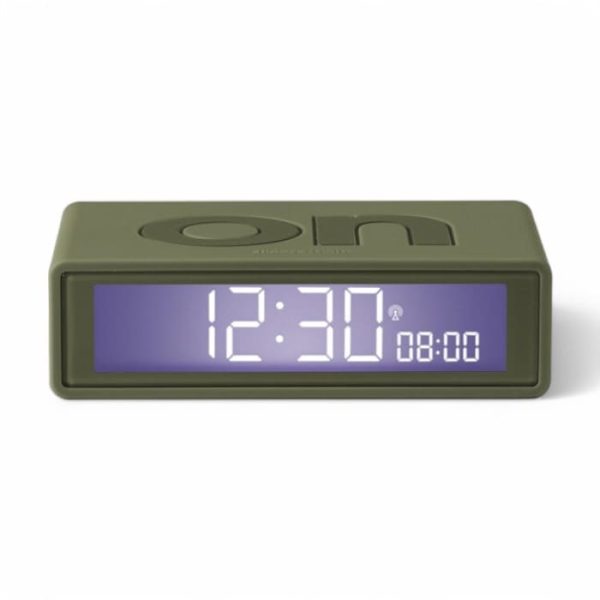 Sveglia Lexon Flip RCC khaki su comodino moderno