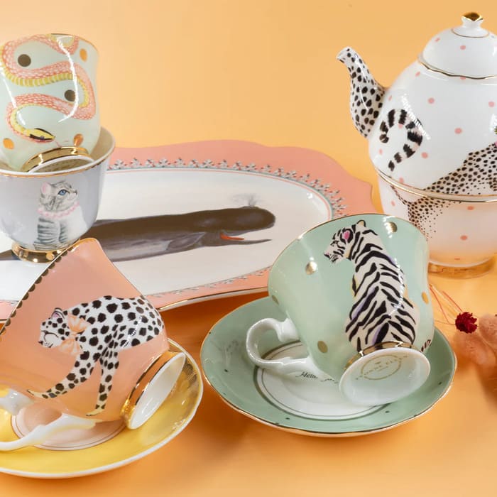 Tazze da tè con piattino Yvonne Ellen con animali decorativi