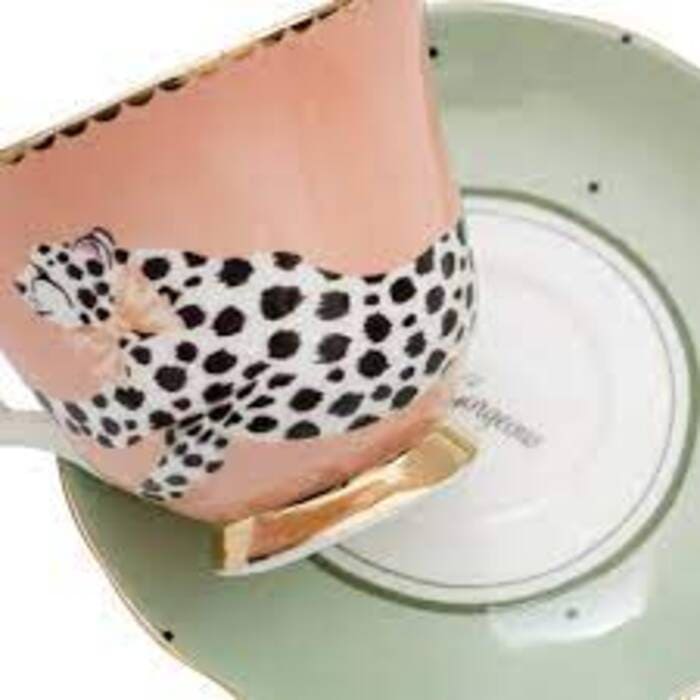 Tazza da tè con piattino Yvonne Ellen motivo ghepardo rosa