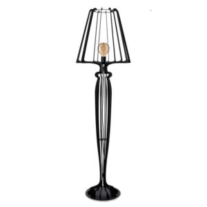 Lampada Minerva nera da terra con struttura reticolata