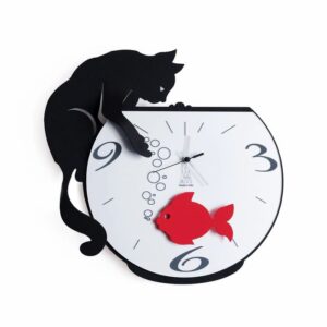 Orologio a pendolo Arti & Mestieri Tommy and Fish con gatto nero e pesce rosso