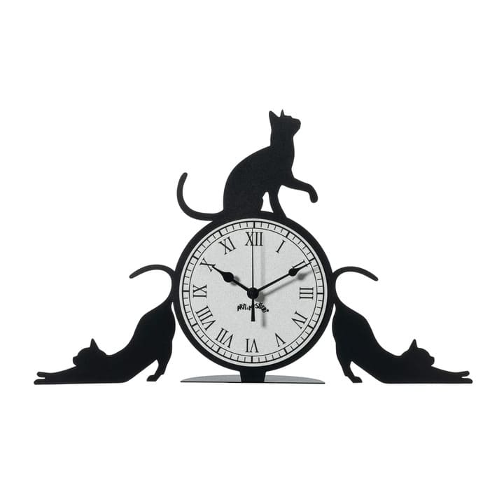 Orologio da tavolo Arti & Mestieri Cattitude con sagome di gatti in metallo nero