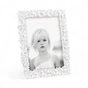 Portafoto in resina bianca 13x18 cm con decoro floreale