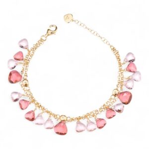 Bracciale a due fili Capri in argento e oro con cristalli rosa