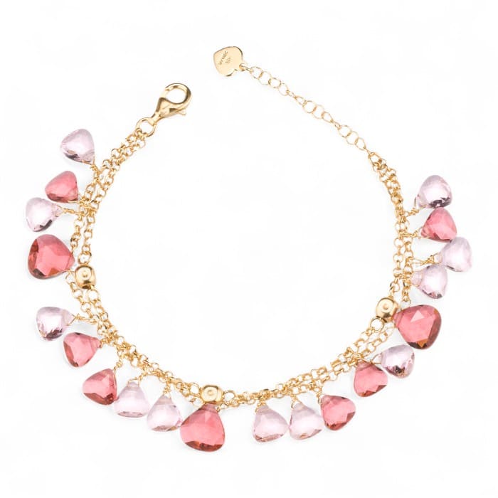 Bracciale a due fili Capri in argento e oro con cristalli rosa