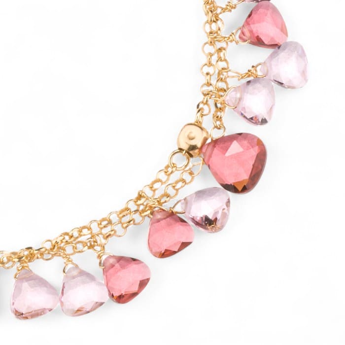 Bracciale a due fili Capri in argento e oro con cristalli rosa