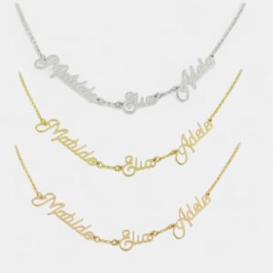 Collana bijoux Miss Miss con triplo nome personalizzabile e catena 40+3 cm