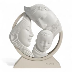Statuetta Sacra Famiglia Bianca base Tortora CM 24×H29
