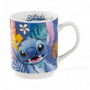 Mug impilabile in ceramica con decorazione Stitch blu, capacità 350ml