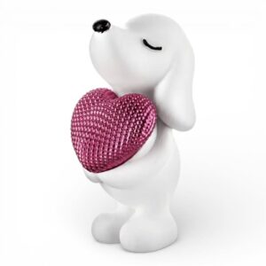Cagnolino bianco in marmorino con cuore rosa h 10 cm Bongelli