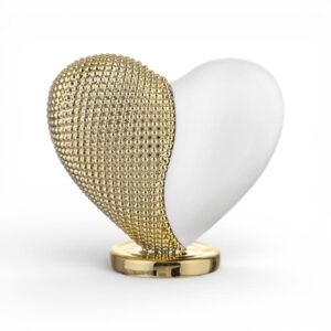 Cuore bicolore Bianco-Oro Bongelli Preziosi 10x9 cm in marmorino con base oro lucida