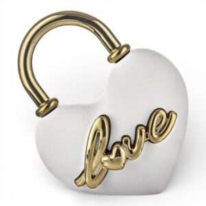 Lucchetto cuore Bongelli bianco con scritta love e dettagli oro 14x13 cm